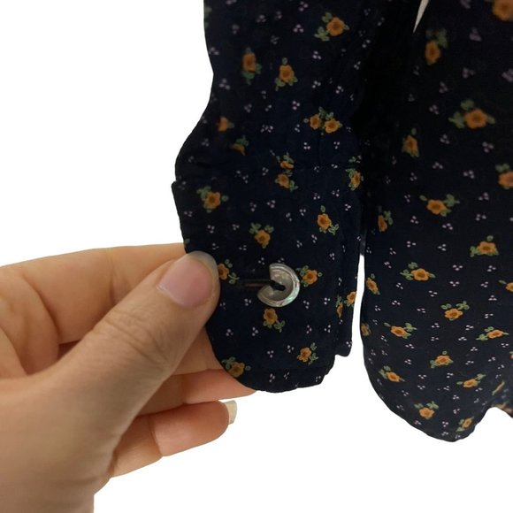 Vintage 90s Banana Republic Dark Blue Micro Floral Long Sleeve Button Up Top Sma - Picture 5 of 9